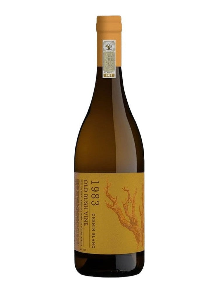 Roodekrantz Chenin Blanc 1983 old bush vine white wine bottle with mustard yellow label
