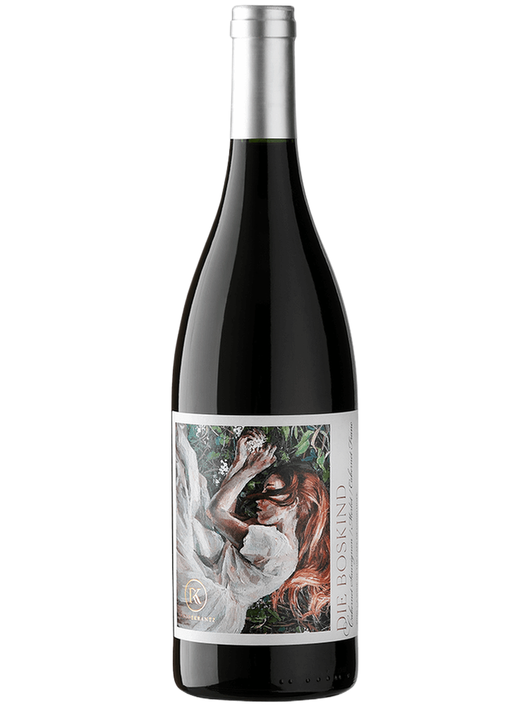 Roodekrantz Die Boskind red wine bottle with artistic label illustration