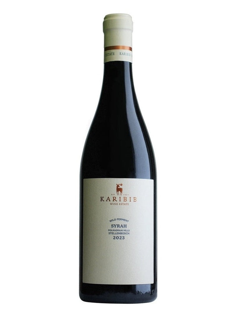Karibib Syrah red wine bottle with copper antelope logo and textured label