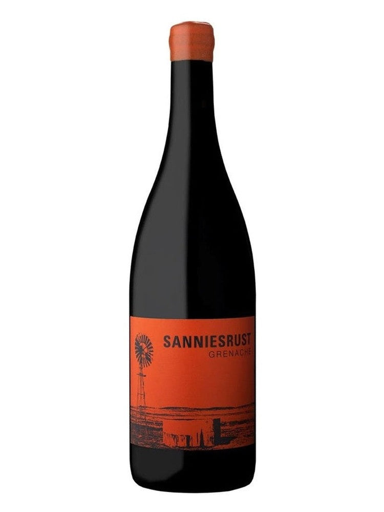 Sanniesrust Grenache Noir red wine bottle with orange label and windmill silhouette